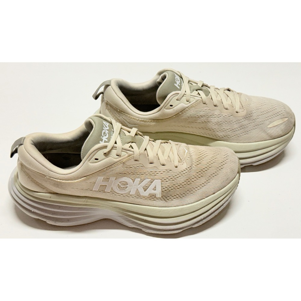 Hoka Bondi 8 Wide Mens 11 2E Oat Milk Silver Peony Running Shoes 1127953 OKB